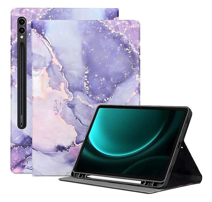 ProElite Book Cover Case for Samsung Galaxy Tab S9 FE+/S9+/S10+ 12.4 inch Cover, Smart flip case Book Cover for Samsung Galaxy Tab S9 FE Plus/S9 Plus/S10 Plus 12.4 inch with Pen Holder, Marble Purple