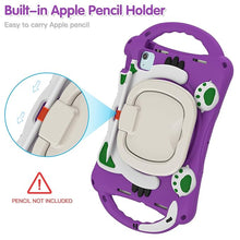 Load image into Gallery viewer, ProElite Tough Kids case Cover for Apple iPad Air 11 2024 M2/ Pro 11 4th/3rd Gen iPad Air 5th/4th Gen 10.9 inch with Pencil Holder Rotating Kickstand &amp; Shoulder Strap, Purple
