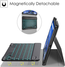 Load image into Gallery viewer, {Refurbished}ProElite Keyboard case for Apple iPad 10.2&quot; 9th Gen/8th Gen/7th Gen/Air 3 10.5 inch, with Pencil Holder, Magnetic Detachable Wireless Bluetooth TouchPad Keyboard Built-in 7-Colors Backlit, Lavender
