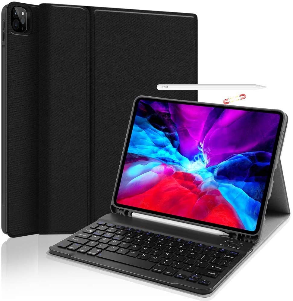 Refurbished ProElite Detachable Wireless Bluetooth Keyboard Smart flip case Cover for Apple iPad Pro 11 2021/2020/2018 with Pencil Holder, Black