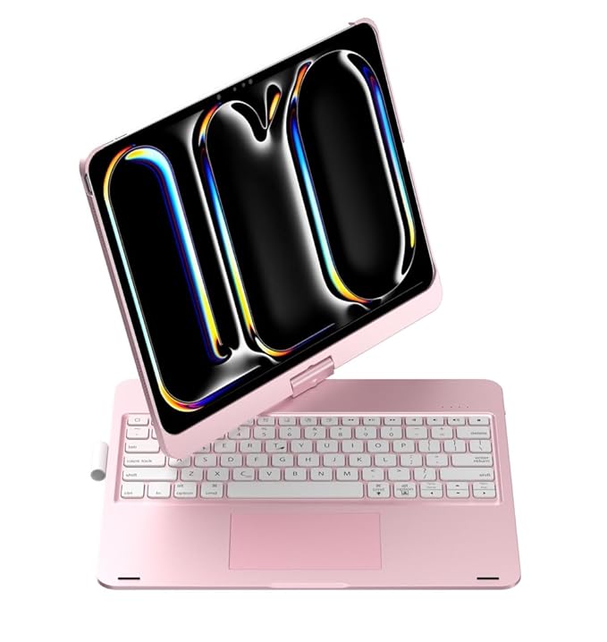 ProElite 360 Degree Rotatable Wireless Bluetooth TouchPad Keyboard case Cover for Apple iPad Pro 11 inch 2024 M4, Built-in 7-Colors Backlit, Rose Gold