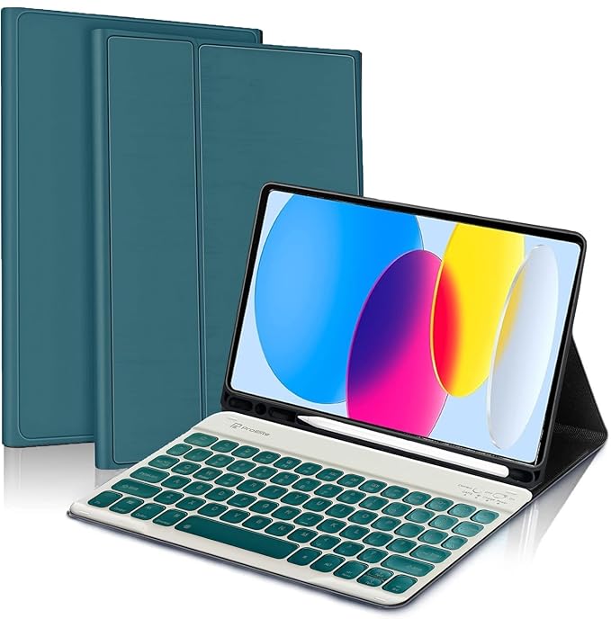 ProElite Detachable Wireless Bluetooth Keyboard case Cover for Apple iPad 10th Gen with Pencil Holder, Dark Green