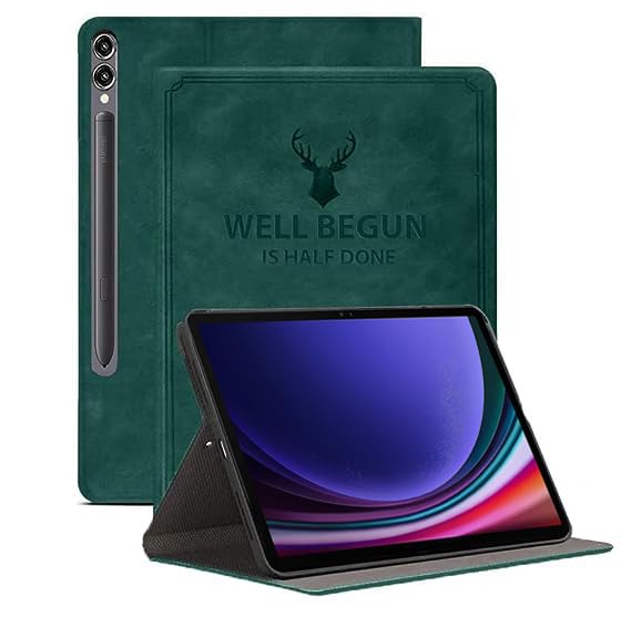 ProElite Cover for Samsung Galaxy Tab S9 FE+/S9+/S10+ 12.4 inch Cover Case, Deer Flip case cover for Samsung Galaxy Tab S9 FE Plus/S9 Plus/S10+ 12.4 inch Supports S Pen Magnetic Attachment, Dark Green