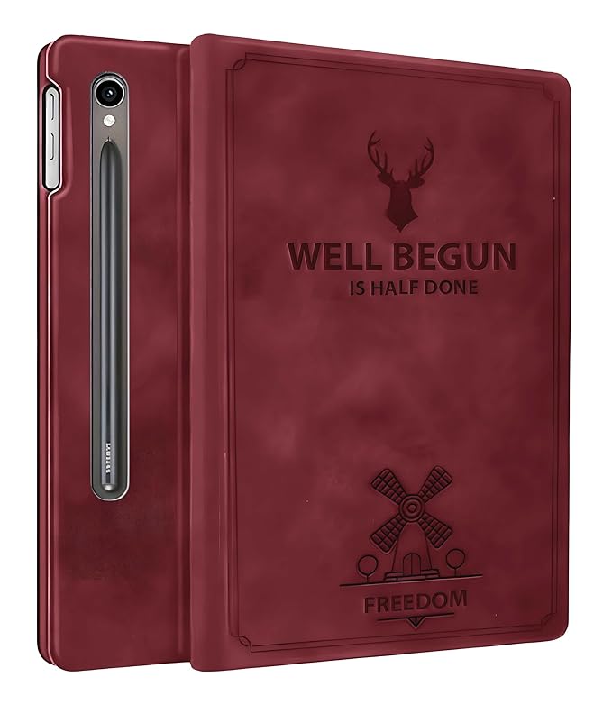 ProElite Case Cover for Samsung Galaxy Tab S9 FE 10.9/S9 11 inch Case, Deer Flip case Cover for Samsung Galaxy Tab S9 FE 10.9/S9 11 inch with S Pen Holder, Wine Red