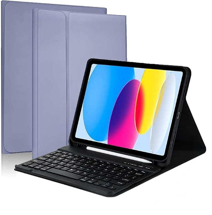 ProElite Detachable Wireless Bluetooth Keyboard case Cover for Apple iPad 10th Gen with Pencil Holder, Lavender