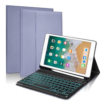 Load image into Gallery viewer, ProElite Keyboard case for Apple iPad 9.7&quot; 5th/6th Gen Air 1/Air 2 Pro 9.7, with Pencil Holder, Magnetic Detachable Wireless Bluetooth Keyboard Built-in 7-Colors Backlit, Lavender
