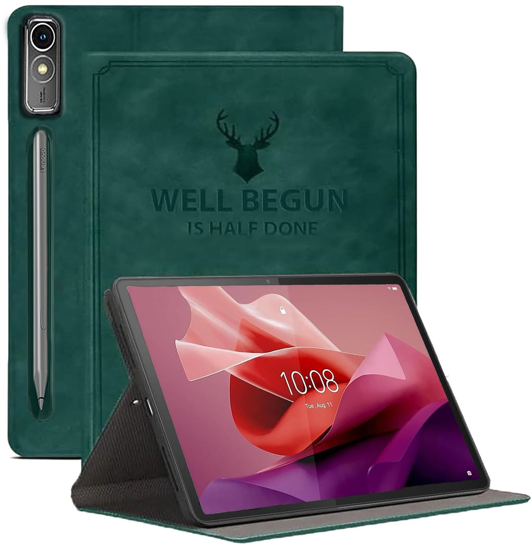 ProElite Cover for Lenovo Tab P12 12.7 inch Case, Deer Smart Flip Case Cover for Lenovo Tab P12 12.7 inch, Dark Green