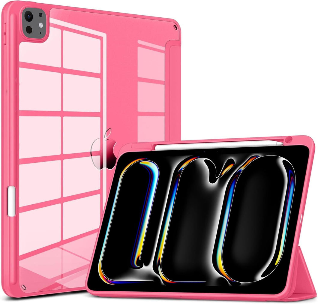 ProElite Case Cover for Apple iPad Pro 11 inch M4 2024 Cover, Smart Flip Case for Apple iPad Pro 11 inch M4 2024, Transparent Smart Flip Cover with Pencil Holder, Hot Pink