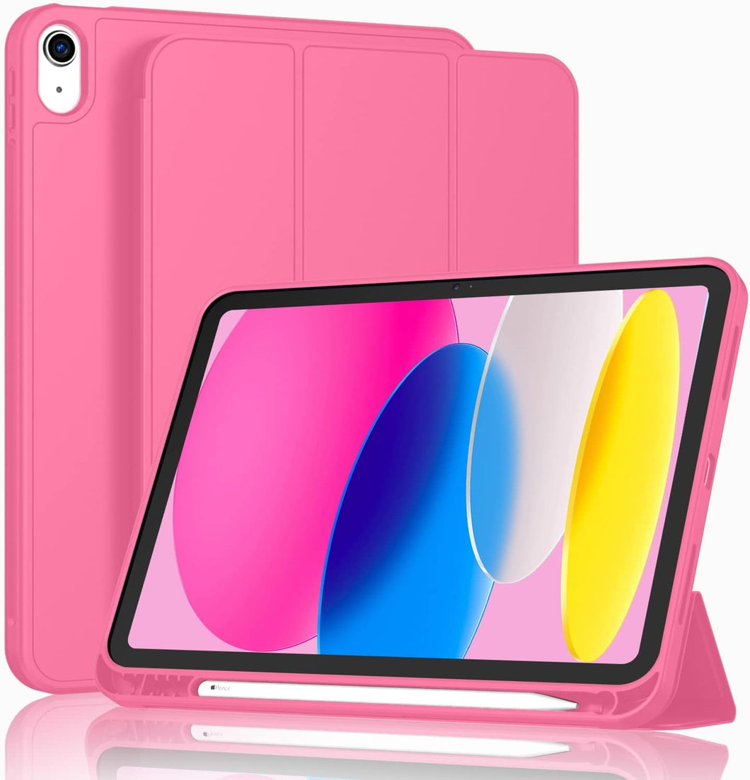 ProElite Smart Case for iPad 10th Generation 2022 [Auto Sleep/Wake Cover] [Left Side Pencil Holder] [Soft Flexible Case] Recoil Series - Hot Pink