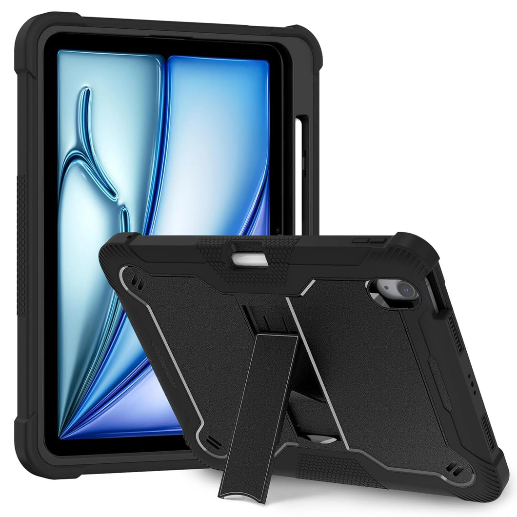 ProElite Cover for Apple iPad Air 11 inch 2024 & Air 10.9 5th/4th Gen, Rugged Shockproof Heavy Duty Back Case Cover for Apple iPad Air 11 inch M2 2024 with Apple Pencil Holder, Black