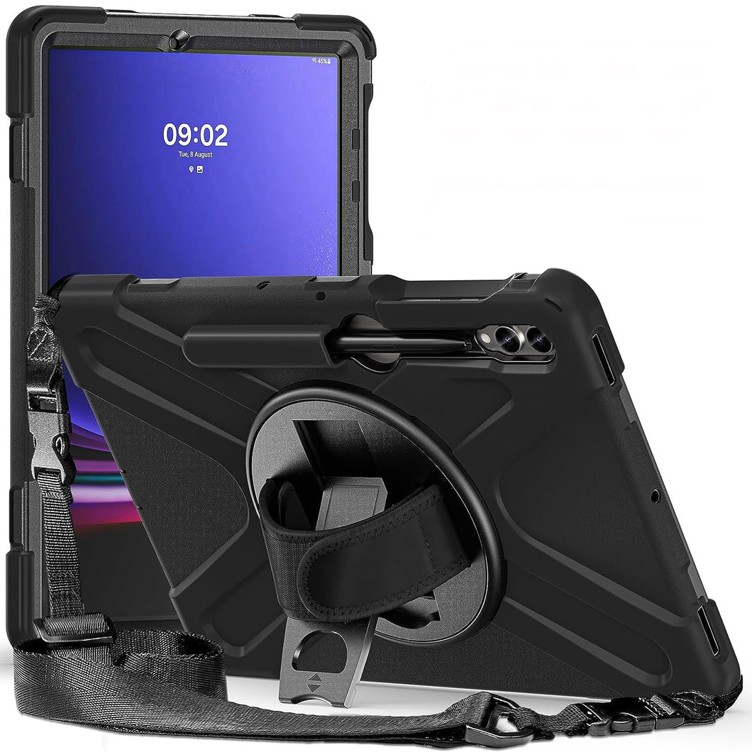 ProElite Cover for Galaxy Tab S9 Plus/ S9 FE+/S10+ Case, Rugged 3 Layer Armor case for Samsung Tab S9 Plus/S8 Plus/S7 Plus/S7 FE/S10+ 12.4 inch with S Pen Holder and Rotating Kickstand, Black