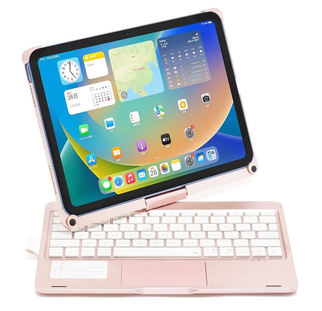 ProElite Rotatable Wireless Bluetooth TouchPad Keyboard flip case Cover for Apple iPad 10th Generation, Built-in 7-Colors Backlit, Rose Gold