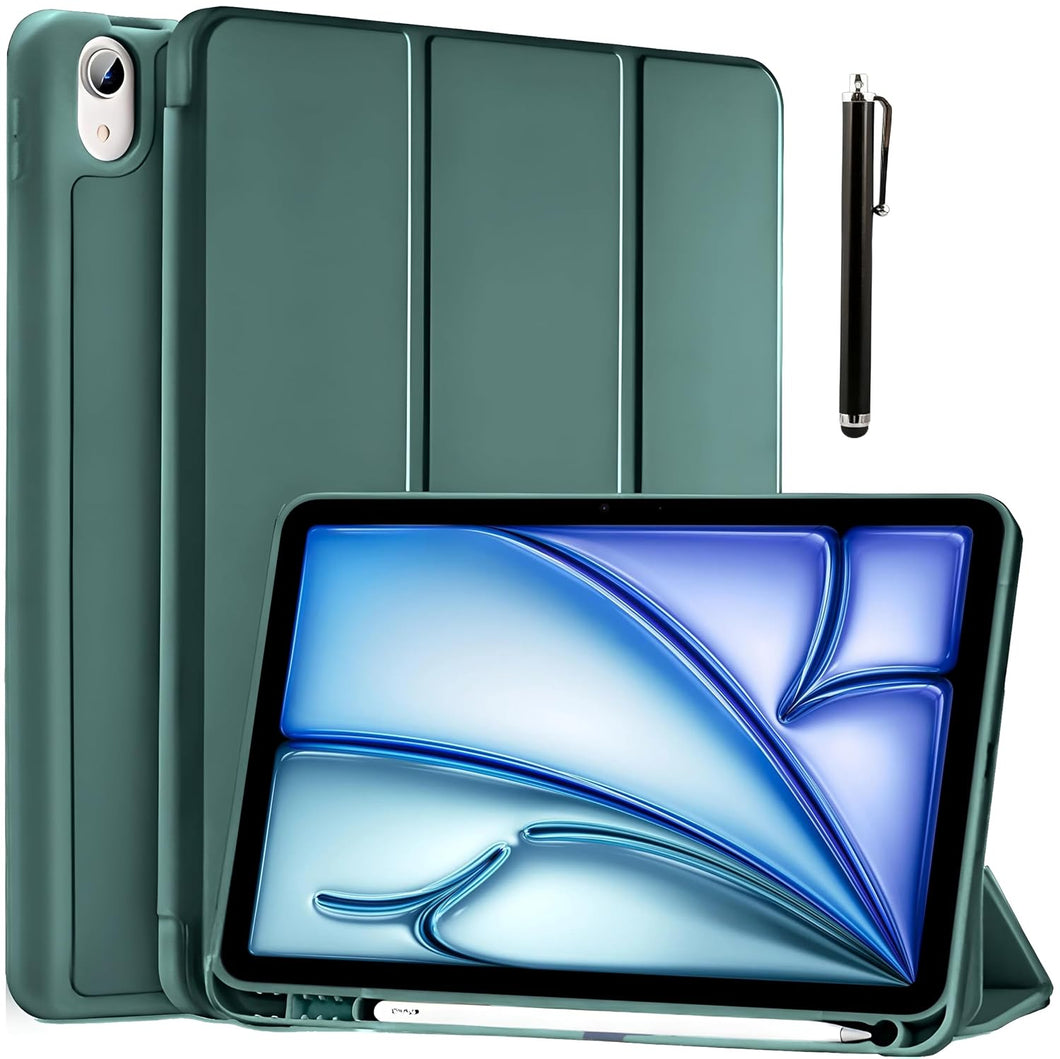 ProElite for iPad Air 11 inch Case M2 2024, iPad Air 5th/4th Generation Case 10.9 Inch, Smart Flip Case Cover for Apple iPad Air with Pencil Holder [Auto Sleep/Wake] with Stylus Pen - Dark Green