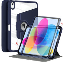 Load image into Gallery viewer, ProElite for Apple iPad 10th Generation case Cover, 360 Degree Rotatable Smart Flip Cover for Apple iPad 10th Gen, Transparent Back with Pencil Holder, Dark Blue
