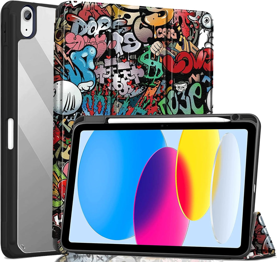 ProElite Case Cover for Apple iPad 10th Generation, Transparent case Cover with Pencil Holder for iPad 10th Gen, Hippy