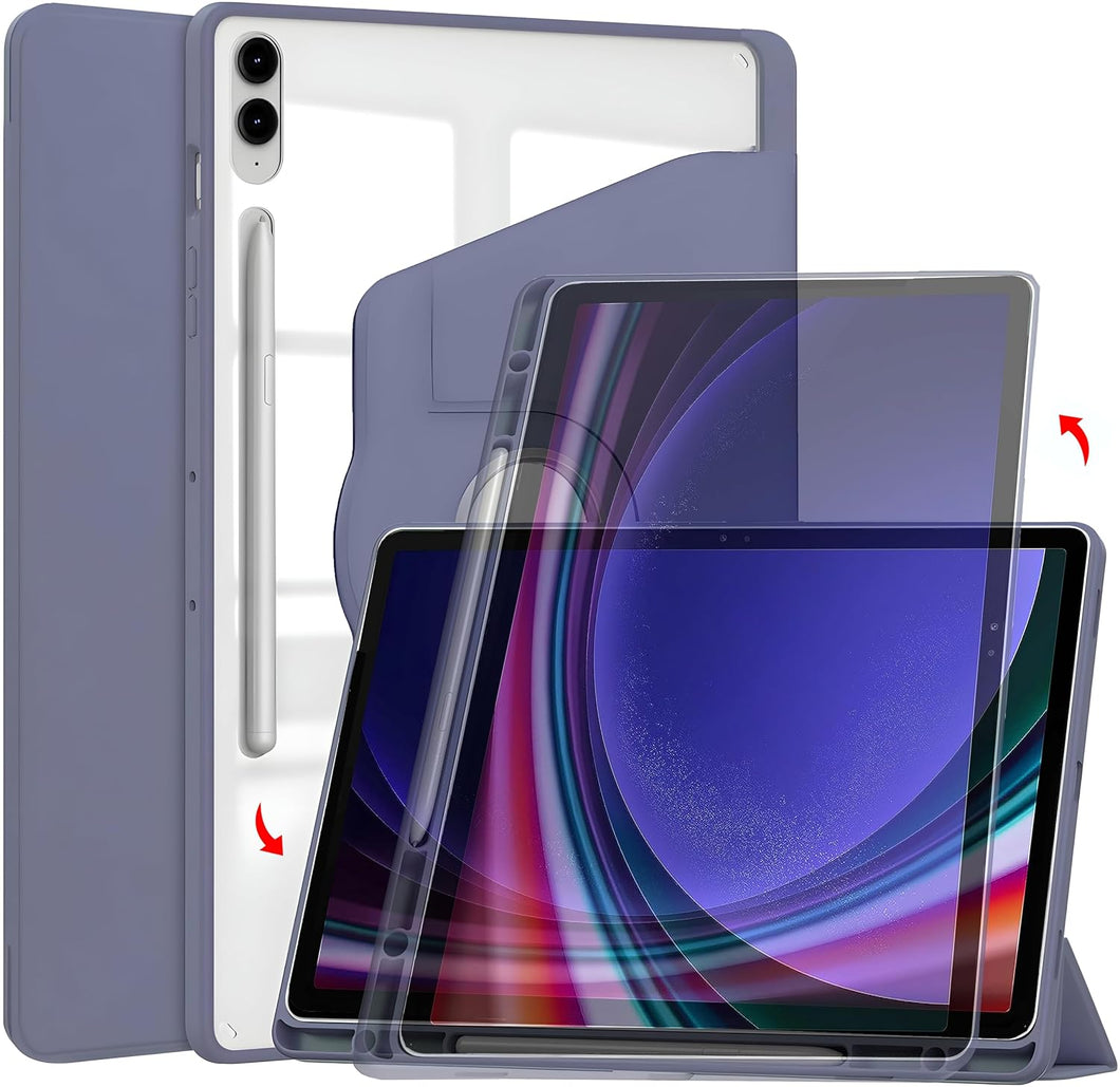 ProElite Cover for Galaxy Tab S9+/ S9 FE+/S10+ Case, 360 Degree Rotatable Smart Flip Case Cover for Samsung Tab S9 Plus/S9 FE Plus/S10 Plus 12.4 inch Transparent Back with S Pen Holder, Lavender