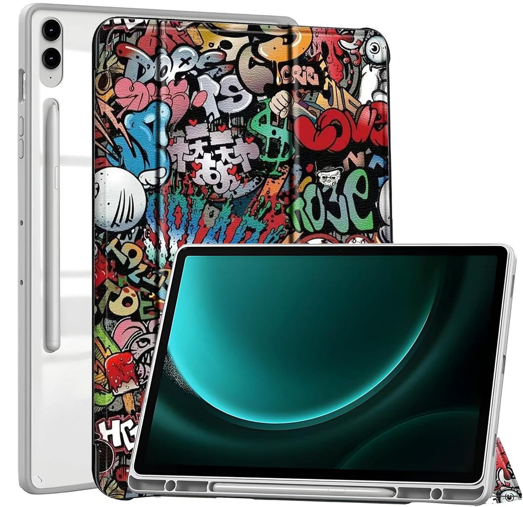 ProElite Cover for Samsung Galaxy Tab S9 FE Plus/S9 Plus 12.4 inch Case, Smart Flip Case Cover for Samsung Galaxy Tab S9 FE+/S9 Plus 12.4 inch with S Pen Holder, Hippy [Transparent Back]