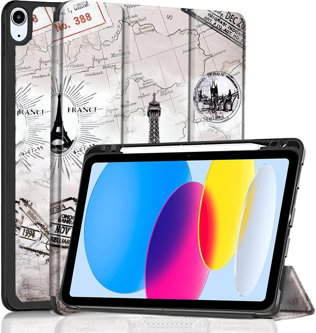 ProElite Smart Case for iPad 10th Generation 2022 [Auto Sleep/Wake Cover] [Pencil Holder] [Soft Flexible Case] Recoil Series - Eiffel