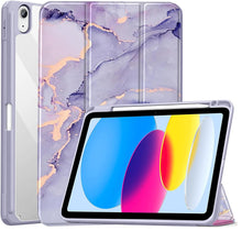 Load image into Gallery viewer, ProElite Case Cover for Apple iPad 10th Generation, Transparent case Cover with Pencil Holder for iPad 10th Gen, Marble Purple
