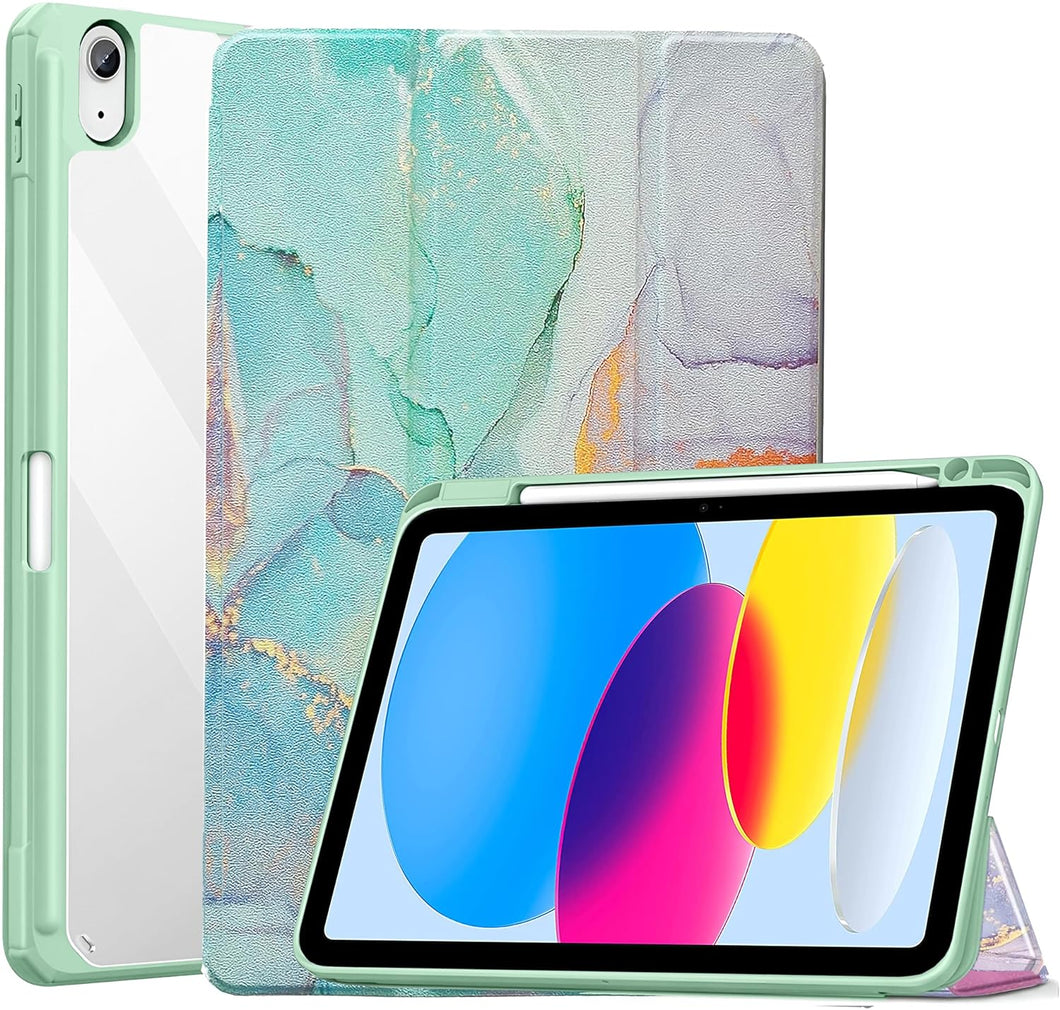 ProElite Case Cover for Apple iPad 10th Generation, Transparent case Cover with Pencil Holder for iPad 10th Gen, Marble Green