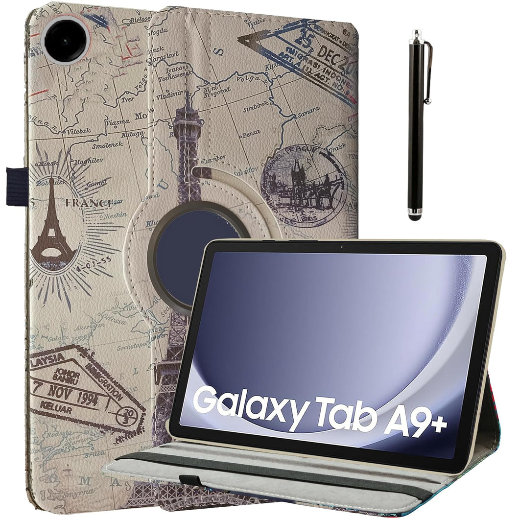 ProElite Cover for Galaxy Tab A9 Plus 11 inch Case Cover, 360 Rotatable Smart Flip Case cover for Galaxy Tab A9 Plus 11 inch tablet with Stylus Pen, Eiffel