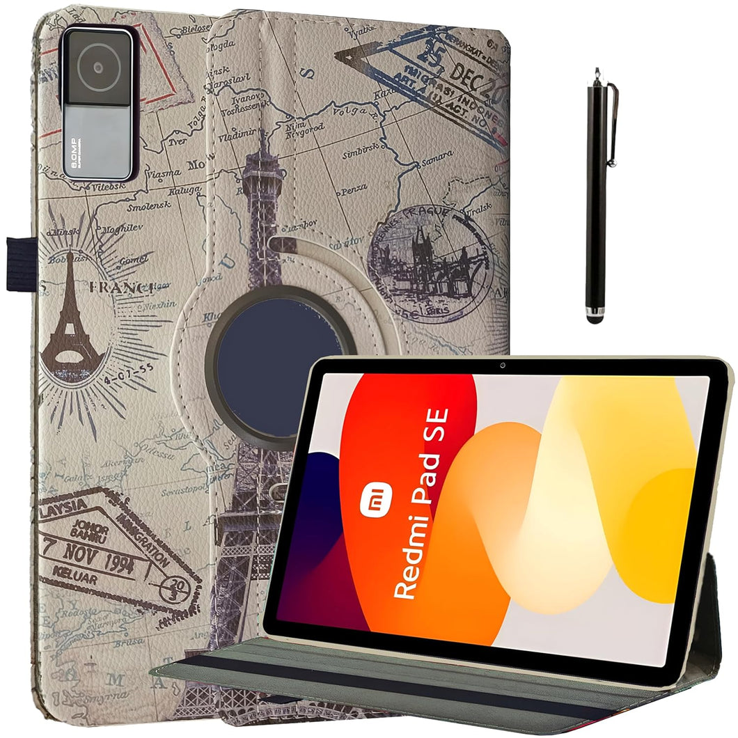 ProElite Case Cover for Redmi Pad SE 11 inch Cover, 360 Rotatable Smart Flip Case cover for Redmi Pad SE 11 inch tablet with Stylus Pen, Eiffel