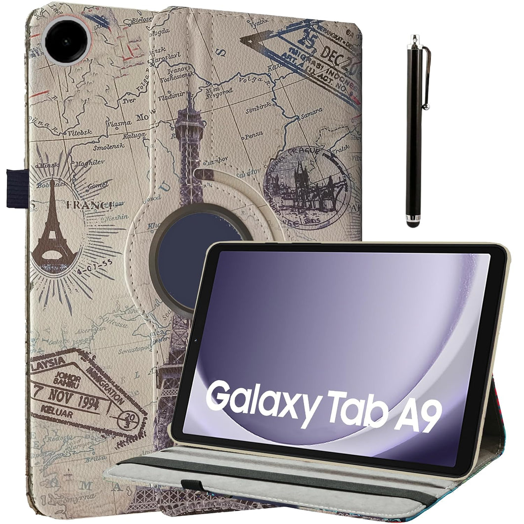 ProElite Cover for Galaxy Tab A9 8.7 inch Case Cover, 360 Rotatable Smart Flip Case Cover for Galaxy Tab A9 8.7 inch Tablet with Stylus Pen, Eiffel