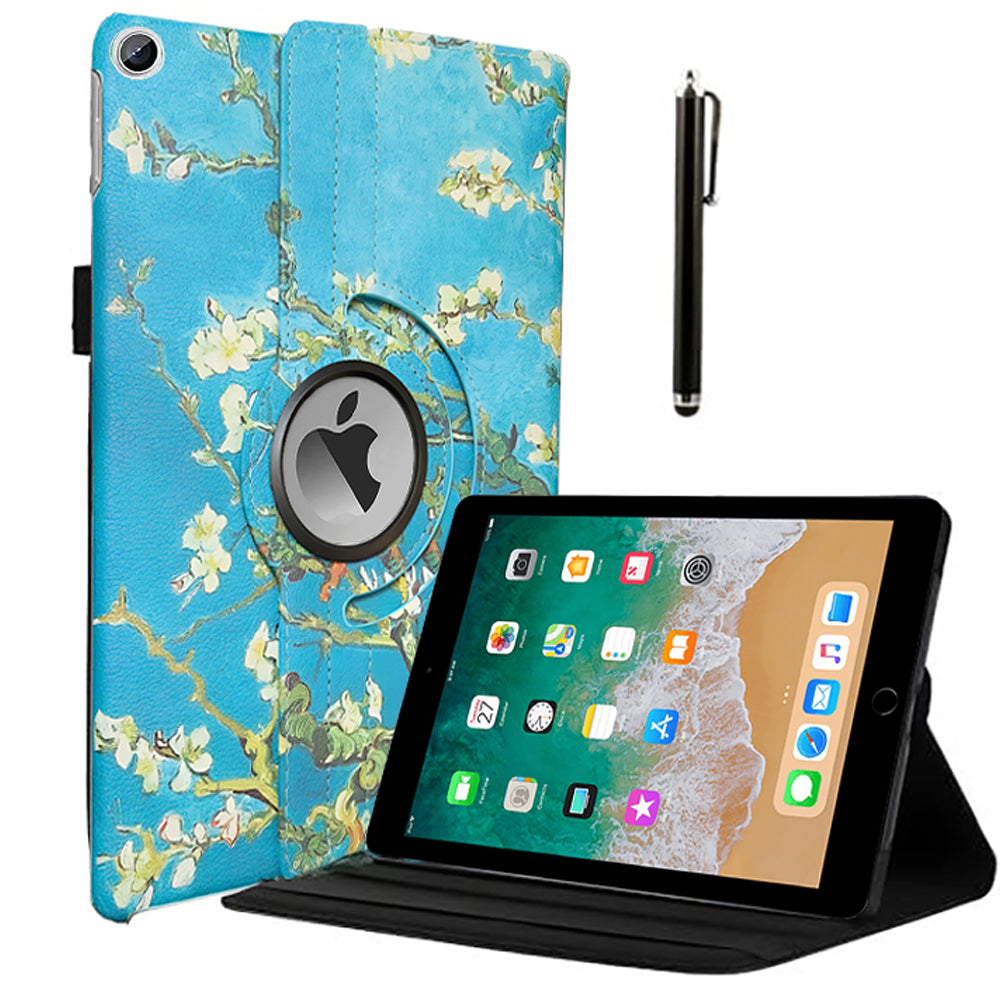 ProElite 360 Rotatable Smart Flip Case Cover for Apple iPad 9.7 inch 2018/2017 5th/6th Generation Air 1 Air 2 with Stylus Pen, Flowers