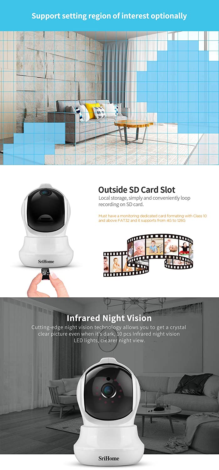 srihome sh020 wireless ip camera 1296p pan tilt night vision