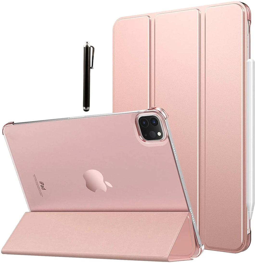 ProElite Smart Case Cover for Apple iPad Pro 12.9 inch 2021 5th Gen [Auto Sleep/Wake ], Translucent & Hard Back with Stylus Pen, Rose Gold