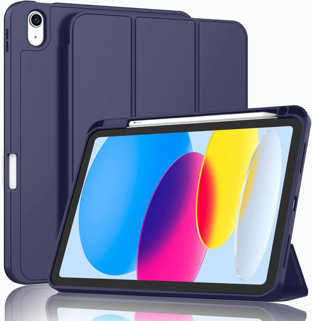 ProElite Smart Case for iPad 10th Generation 10.9 inch 2022 [Auto Sleep/Wake Cover] [Rigt Pencil Holder] [Soft Flexible Case] Recoil Series - Dark Blue