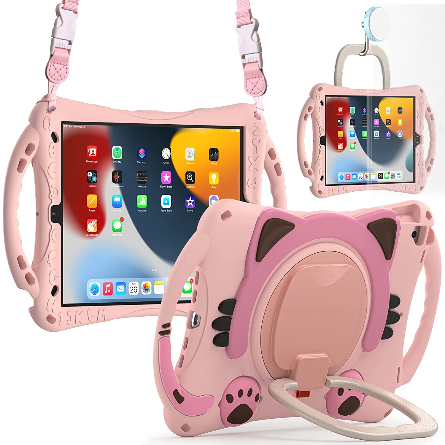 Wekity Ipad 10.2 Case Ipad 9/8/7 Generation Case, Étui de protection  d'enfants robuste avec porte-stylo Bandoulière à bandoulière