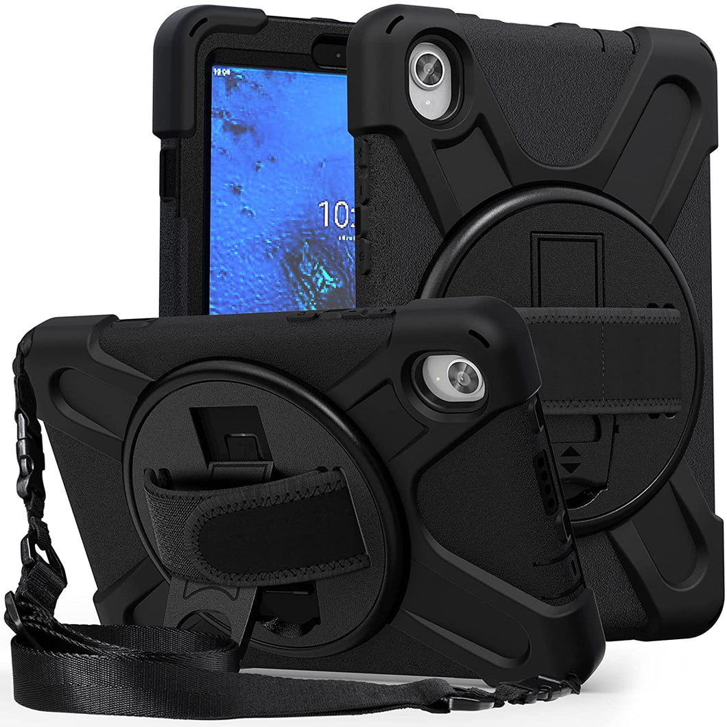 ProElite Rugged 3 Layer Armor Back case Cover for Lenovo Tab M8 2nd Gen FHD TB-8705F TB-8705N with Shoulder Strap, Black