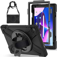 Load image into Gallery viewer, ProElite Rugged 3 Layer Armor case Cover for Lenovo Tab M10 FHD 3rd Gen 10.1 inch with Hand Grip and Rotating Kickstand with Shoulder Strap, (Black)
