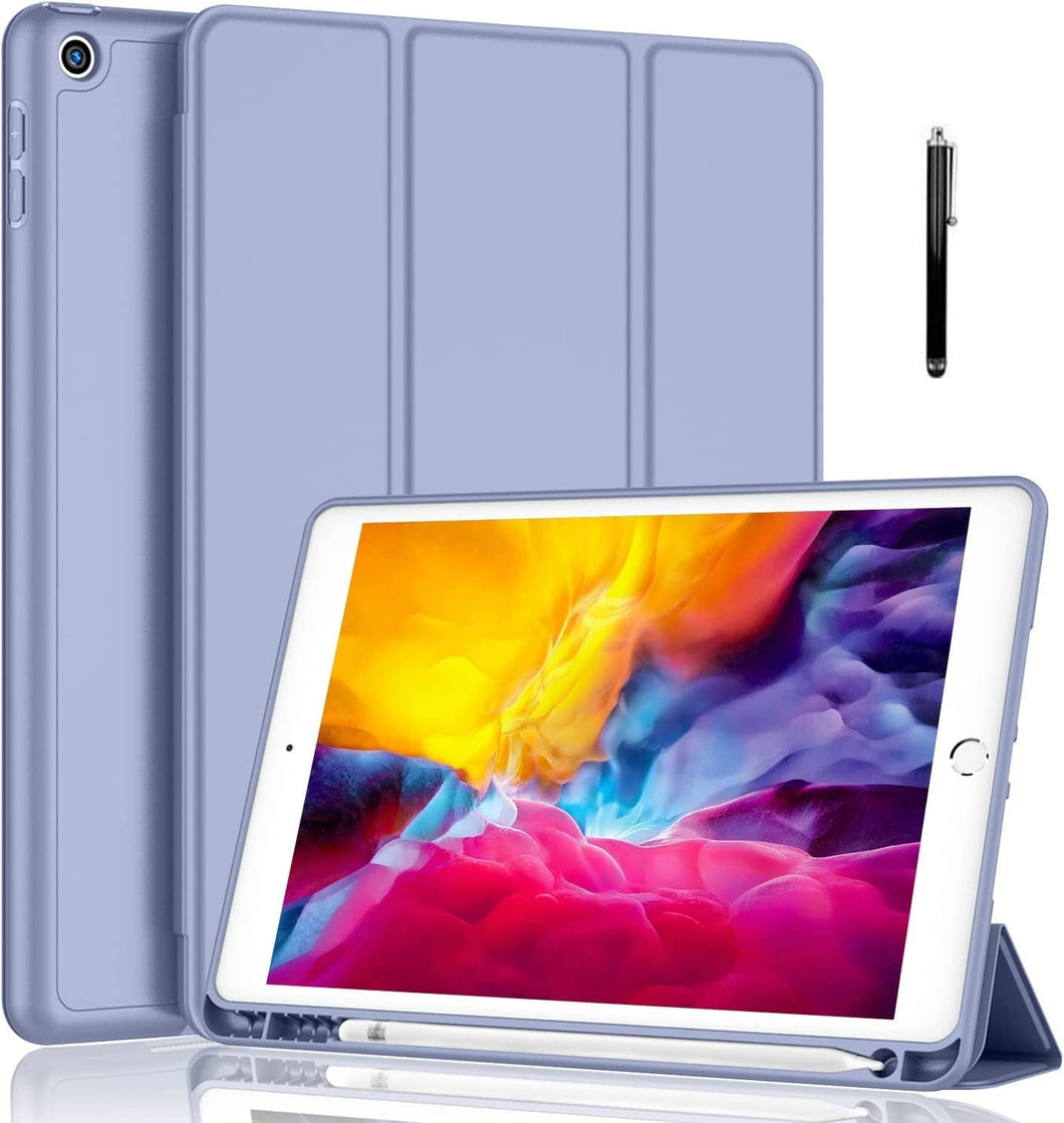 ProElite Smart Case for iPad 10.2 inch 2021 9th/8th/7th Gen [Auto Sleep/Wake Cover] [Pencil Holder] [Soft Flexible Case] Recoil Series - Lavender with Stylus Pen